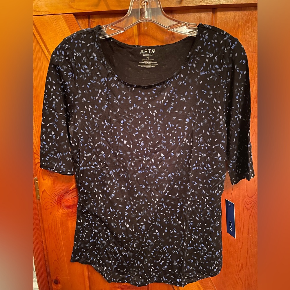 Apt. 9 dressy top/blouse. Women’s medium. Black with blue. New with tags